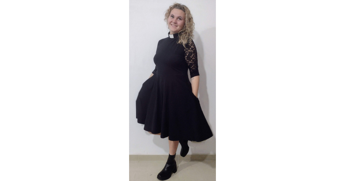 MARLENE LACE SLEEVED SKATER DRESS